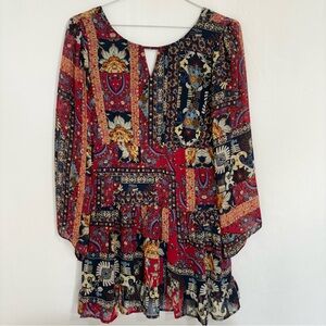 Altar’d State Women’s Boho‎ Bell Sleeve Floral Dress Red Blue Size Medium